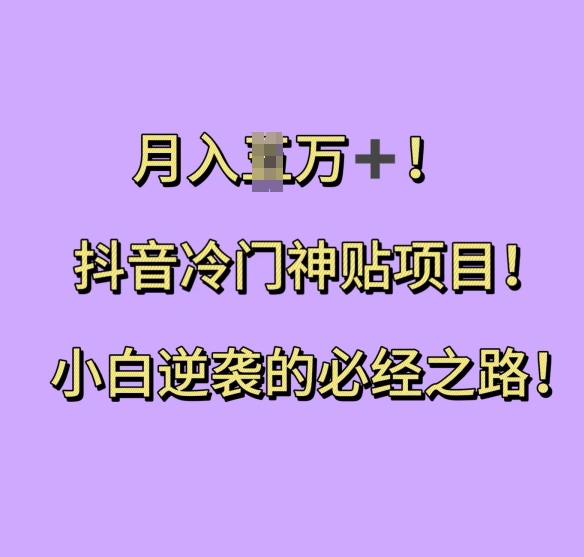 抖音冷门神贴项目，小白逆袭的必经之路，月入过W【揭秘】-第一资源库