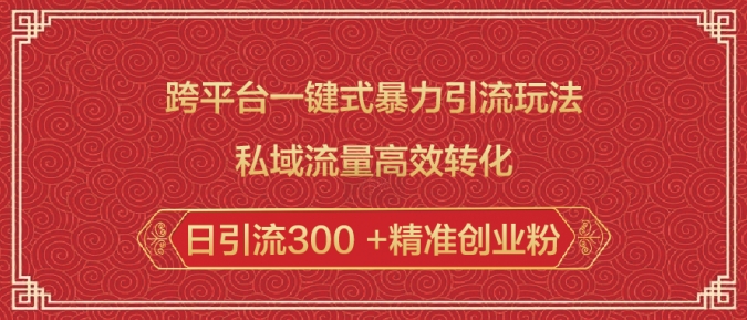 跨平台一键式暴力引流玩法，私域流量高效转化日引流300 +精准创业粉-第一资源库