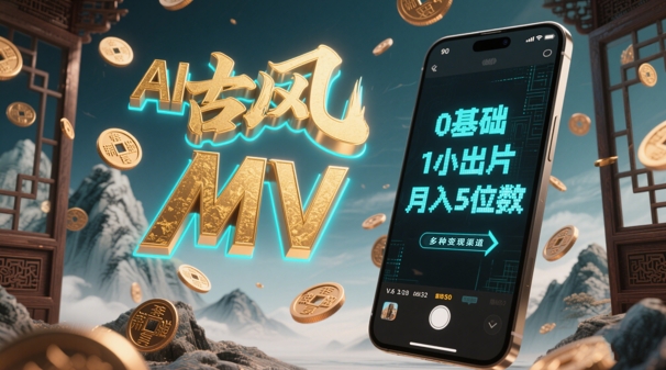 AI一键生成古风音乐MV，0剪辑基础1小时出片，多种变现渠道，一部手机月入5位数-第一资源库