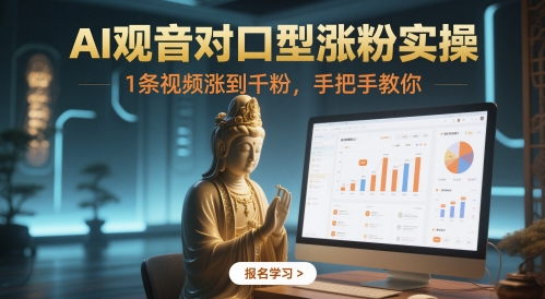 AI观音对口型涨粉实操，1条视频涨到千粉，手把手教你-第一资源库