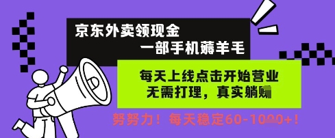京东外卖领现金，一部手机薅羊毛，每天上线动动手指，无需打理，每天保底60+，每天就是如此轻松【揭秘】-第一资源库